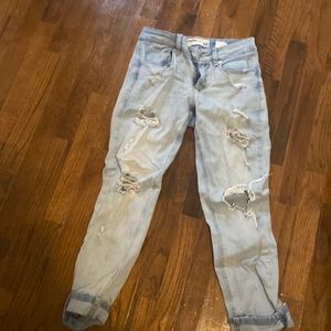 Distressed Light Wash Boyfriend Jeans, Size 00